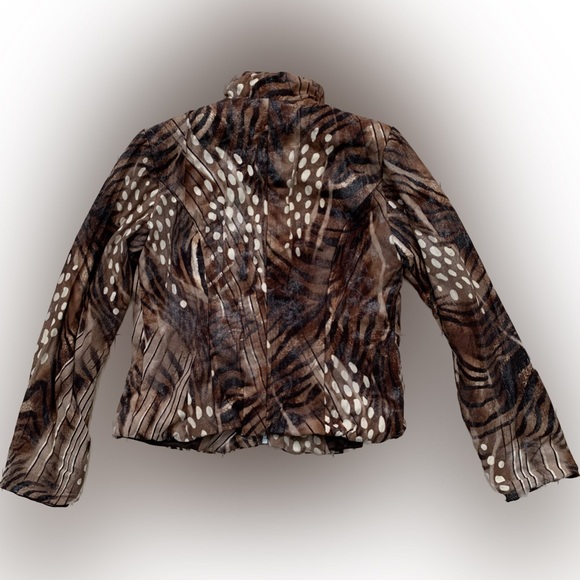 LYMAN Animal print zip fitted knit top or jacket cardigan - Picture 2 of 8